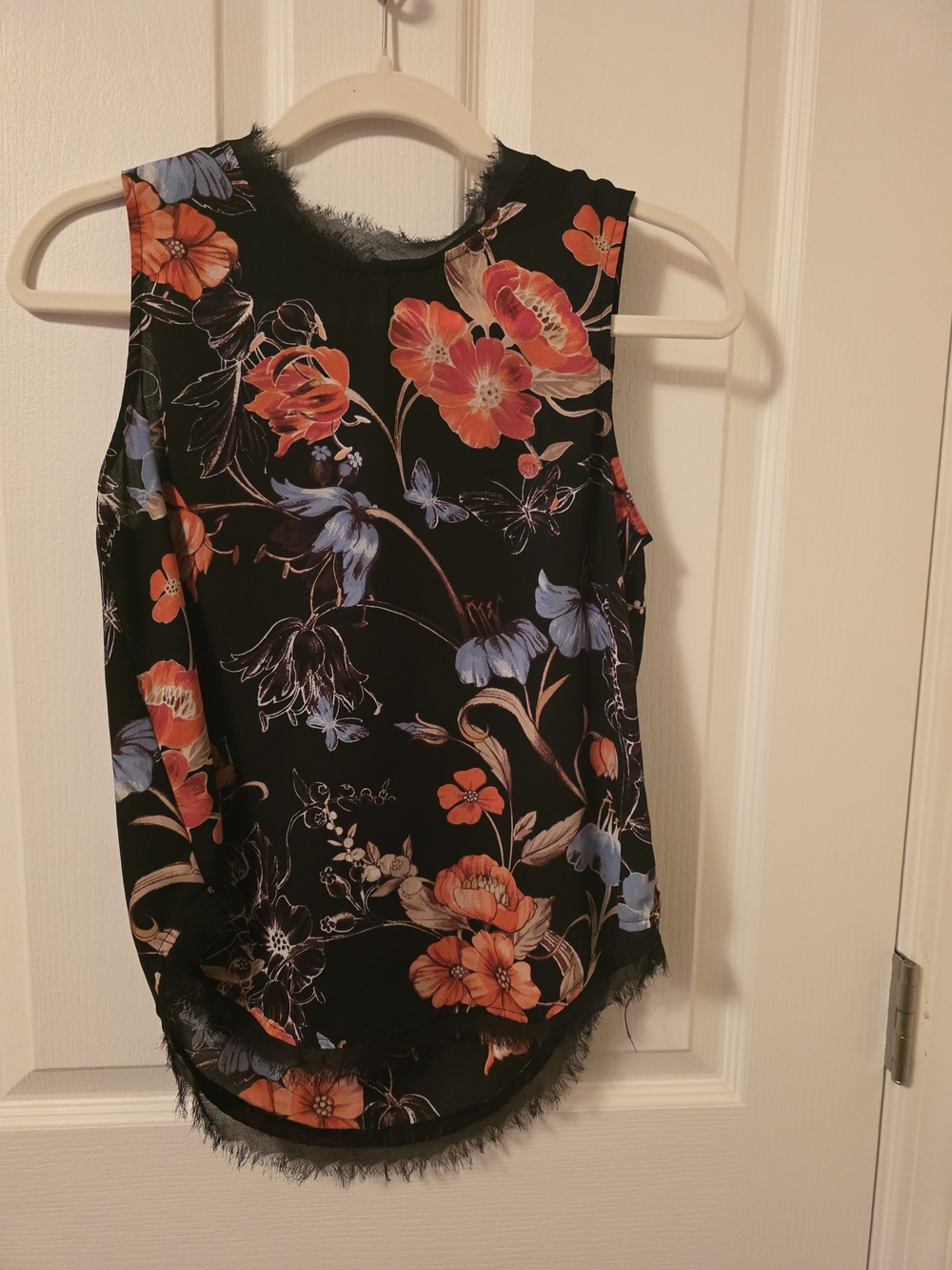 Who What Wear Black Floral Camisole with Orange & Light Blue Blooms
